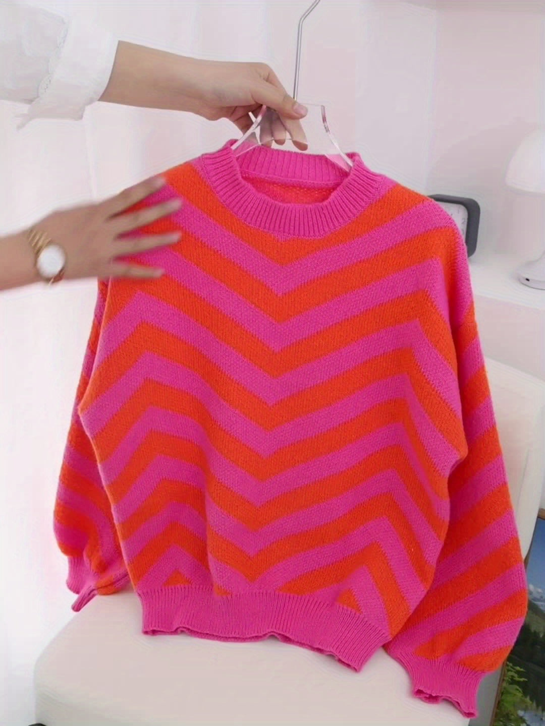 Cozy Colorblock Striped Crewneck Sweater