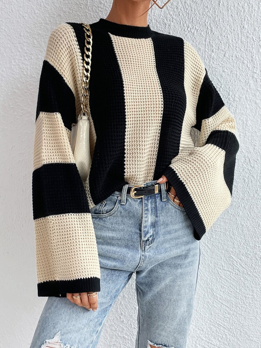 Loose Batwing Colorblock Long Sleeve Sweater
