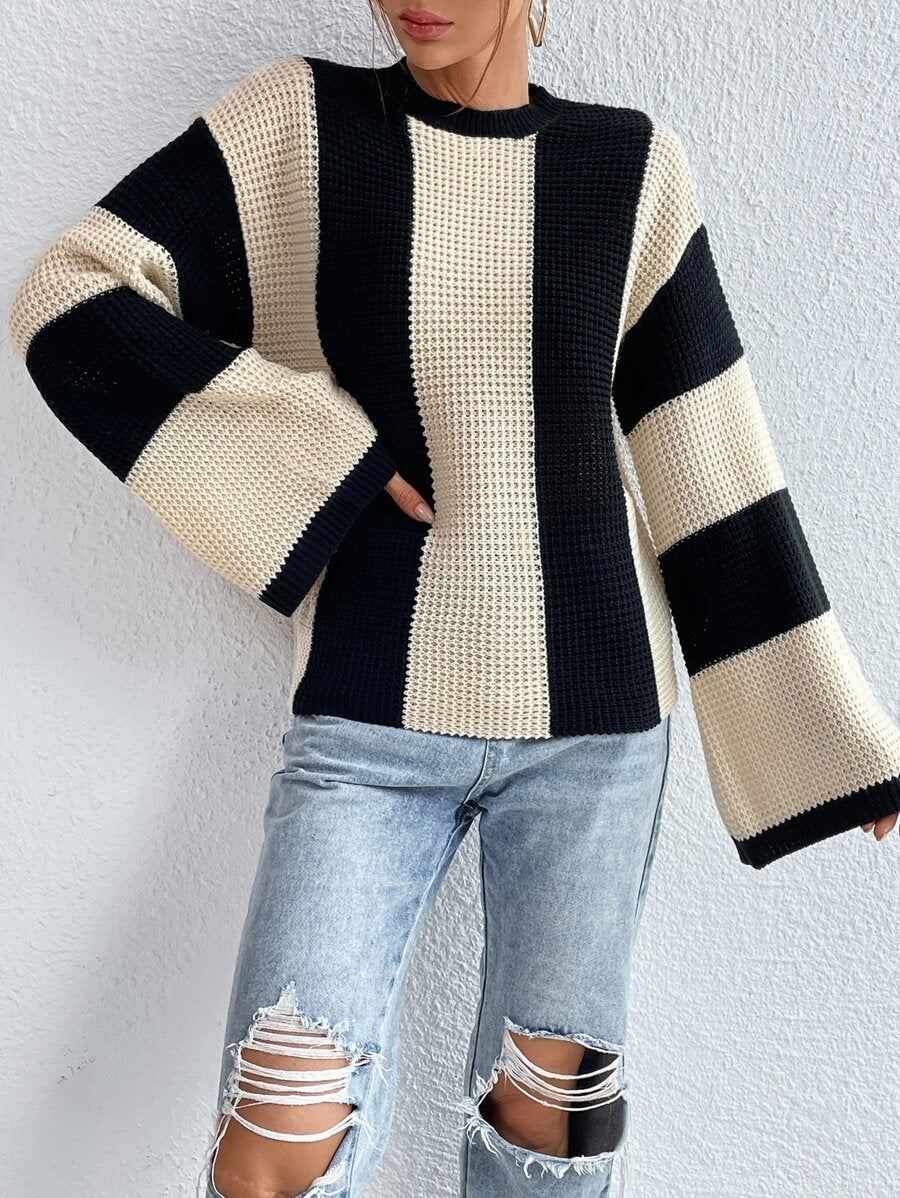 Loose Batwing Colorblock Long Sleeve Sweater
