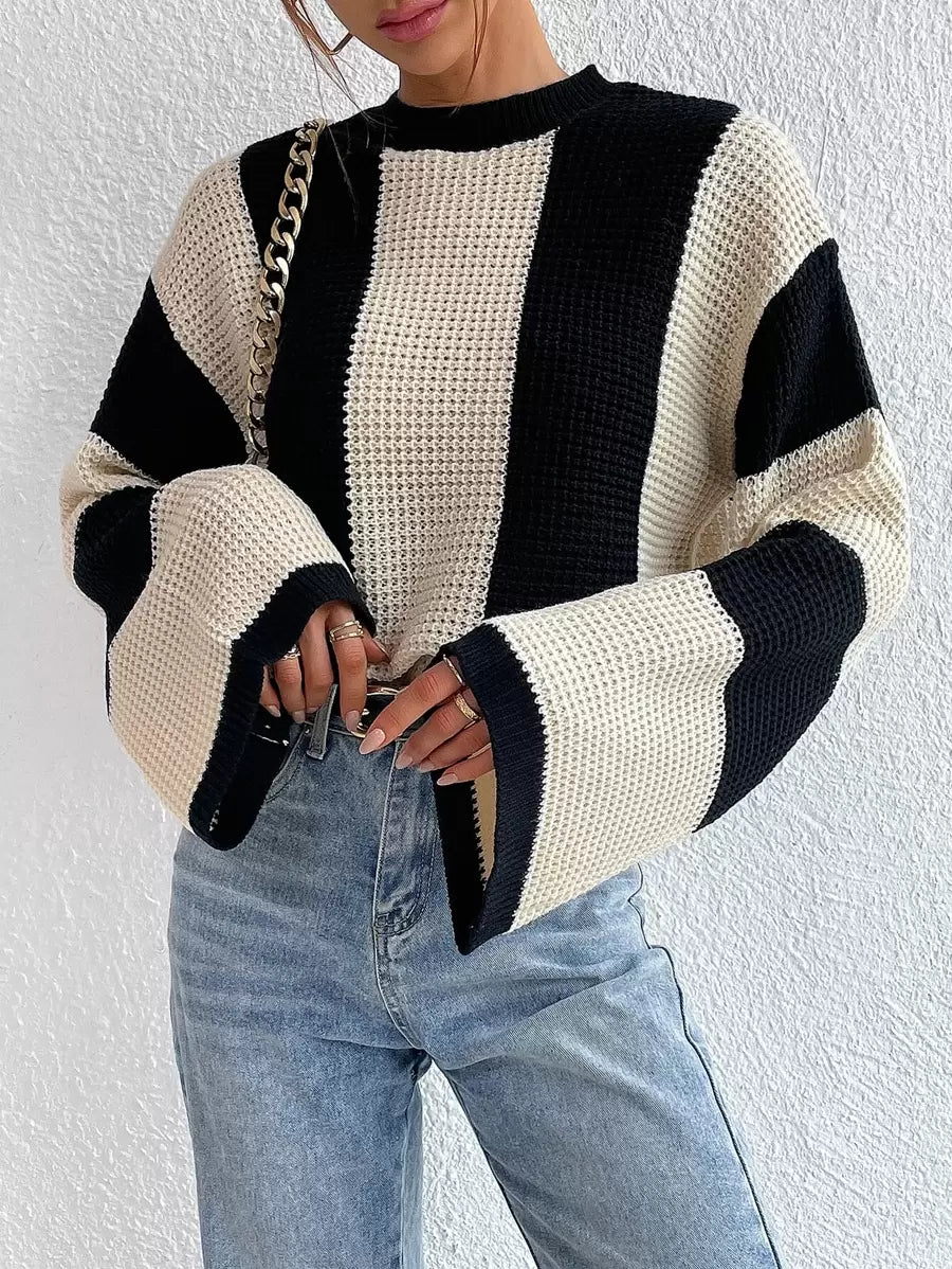 Loose Batwing Colorblock Long Sleeve Sweater