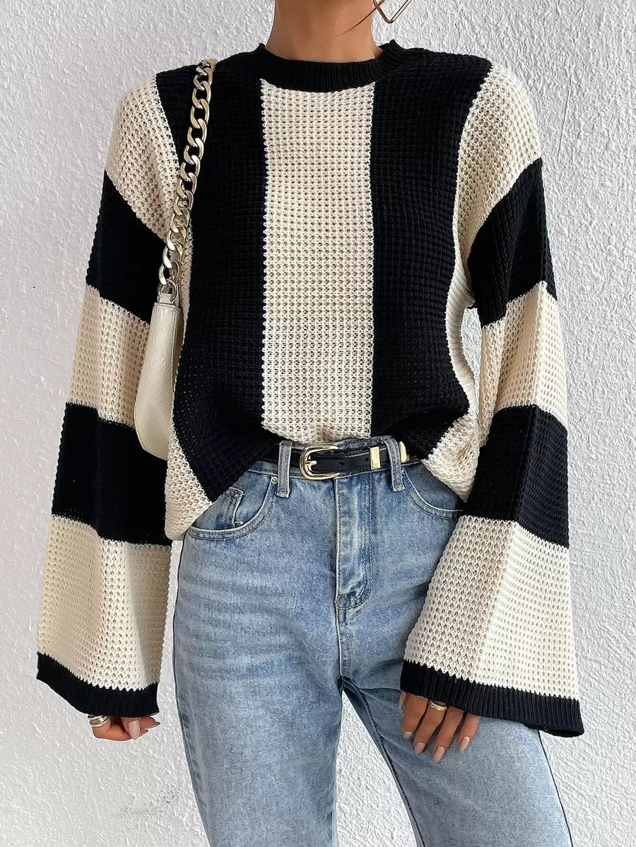 Loose Batwing Colorblock Long Sleeve Sweater