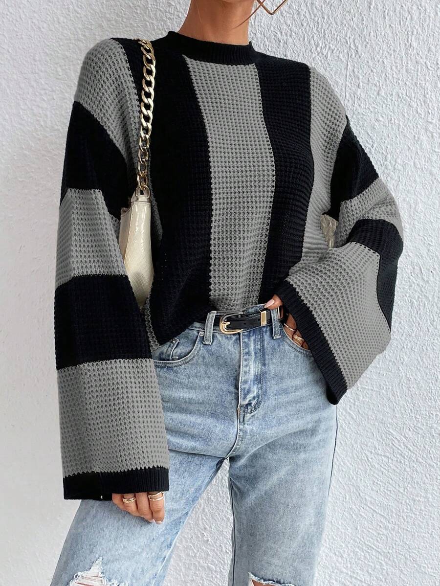 Loose Batwing Colorblock Long Sleeve Sweater