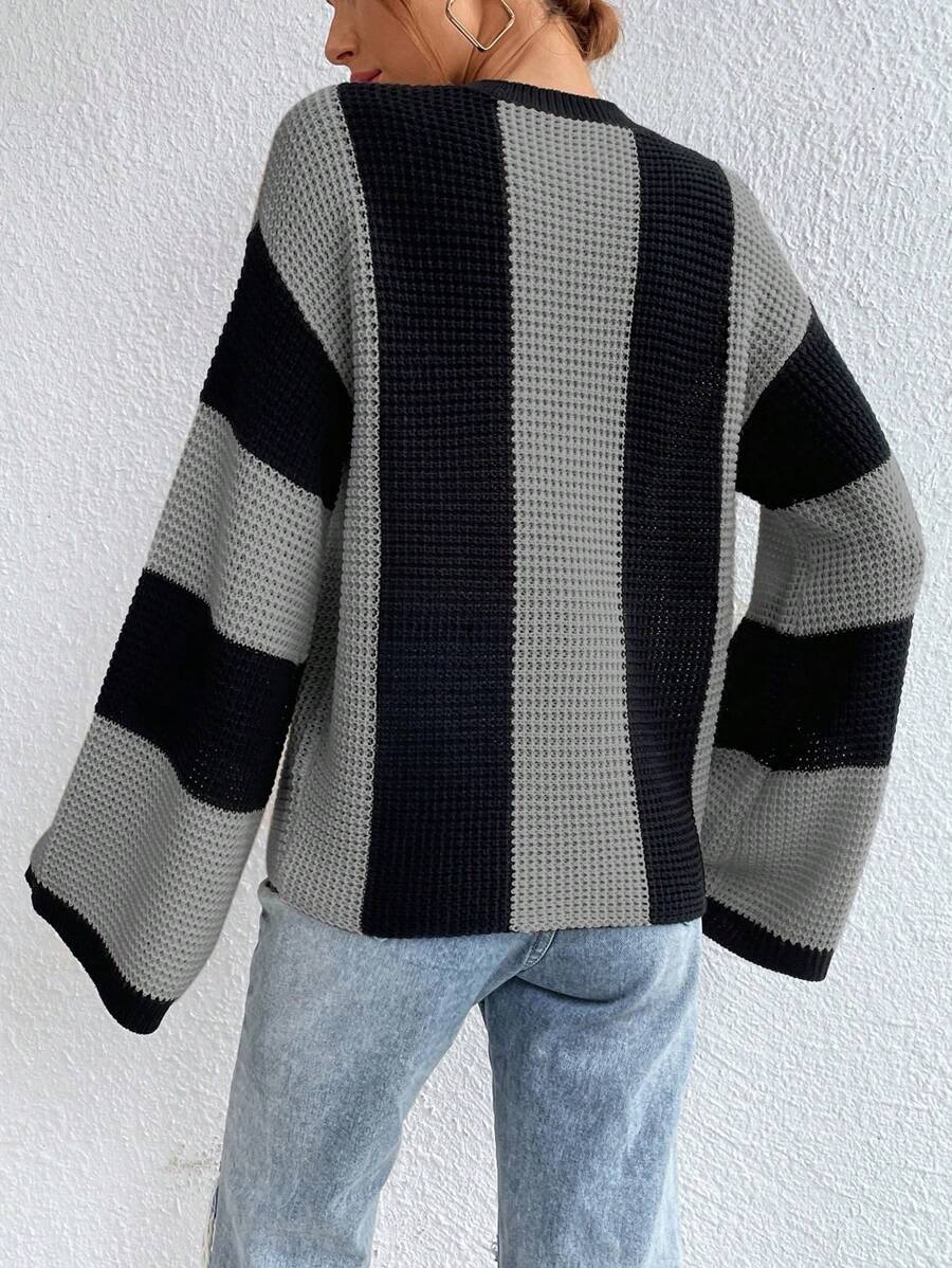 Loose Batwing Colorblock Long Sleeve Sweater