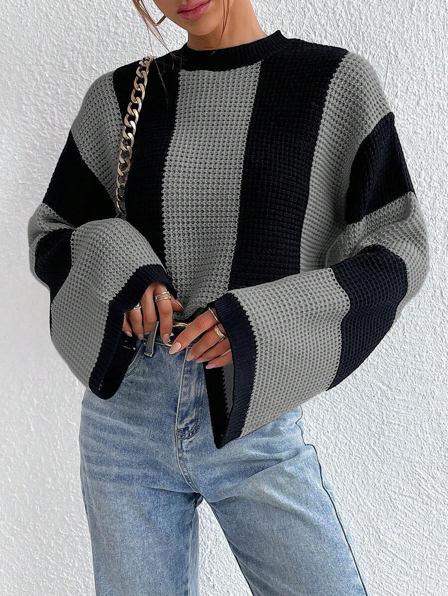 Loose Batwing Colorblock Long Sleeve Sweater
