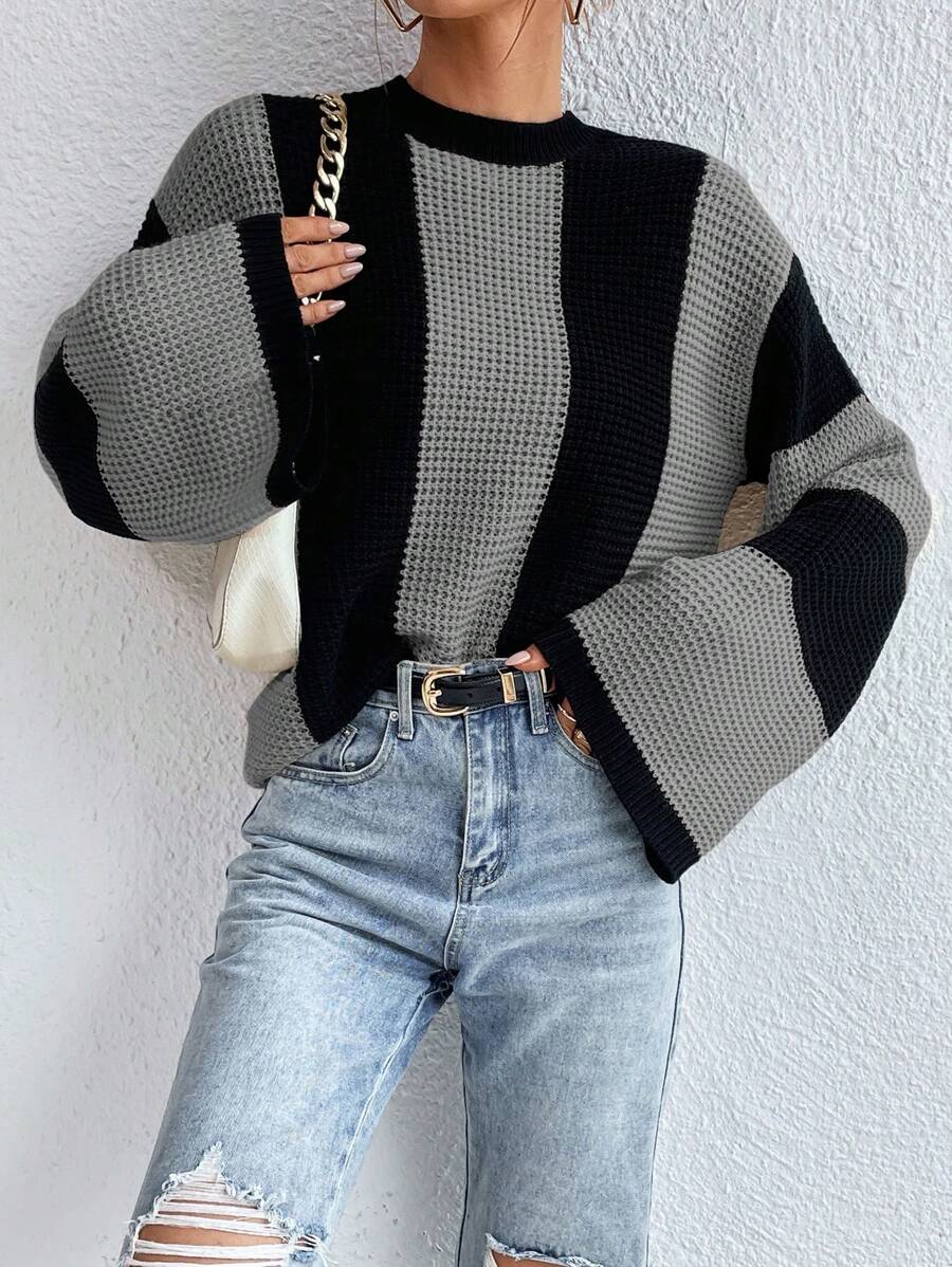 Loose Batwing Colorblock Long Sleeve Sweater