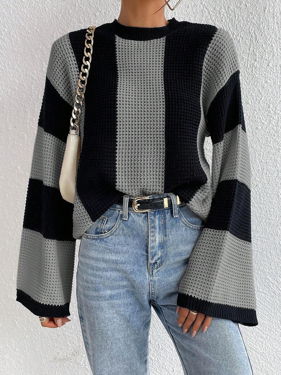 Loose Batwing Colorblock Long Sleeve Sweater