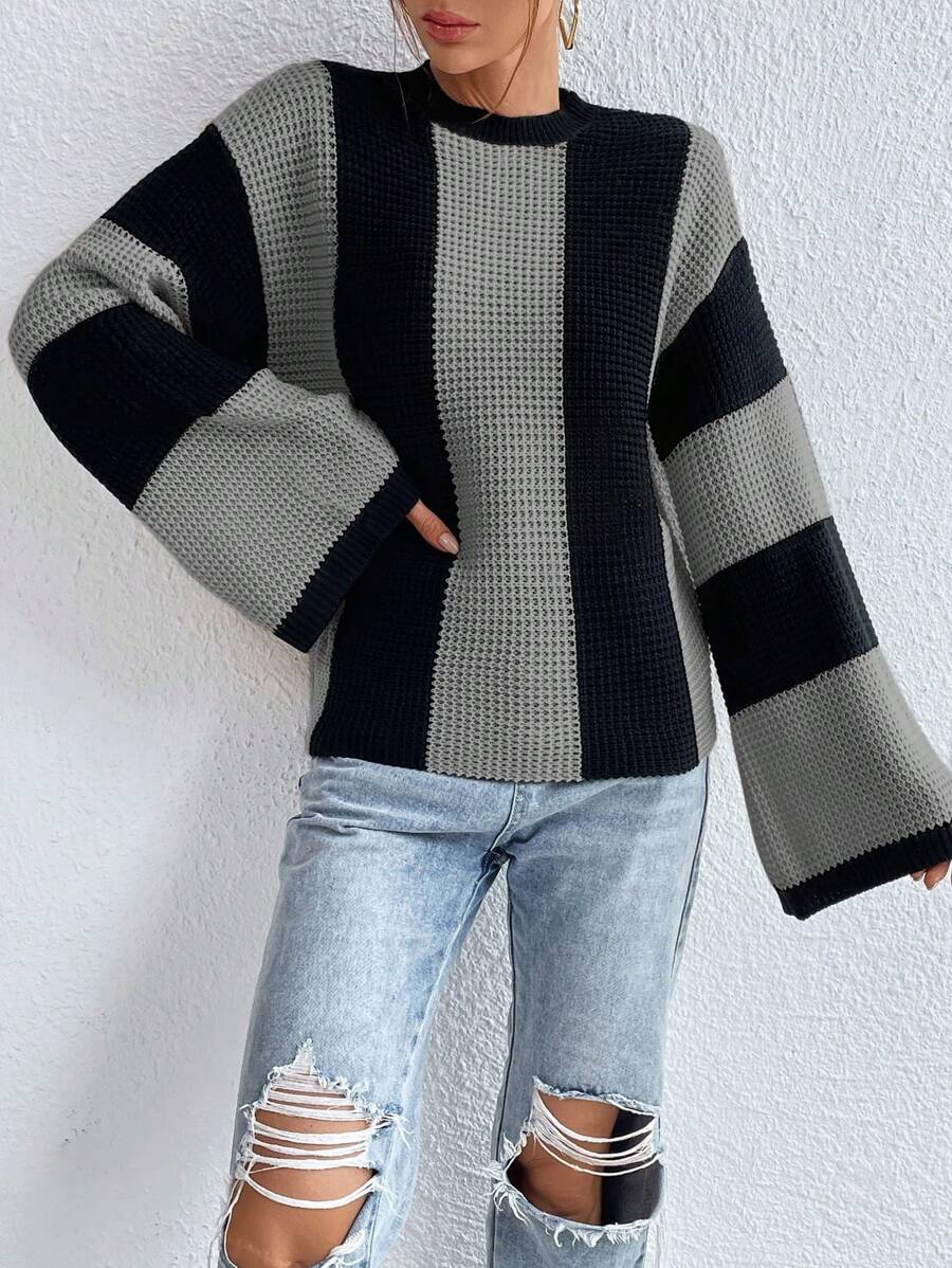 Loose Batwing Colorblock Long Sleeve Sweater