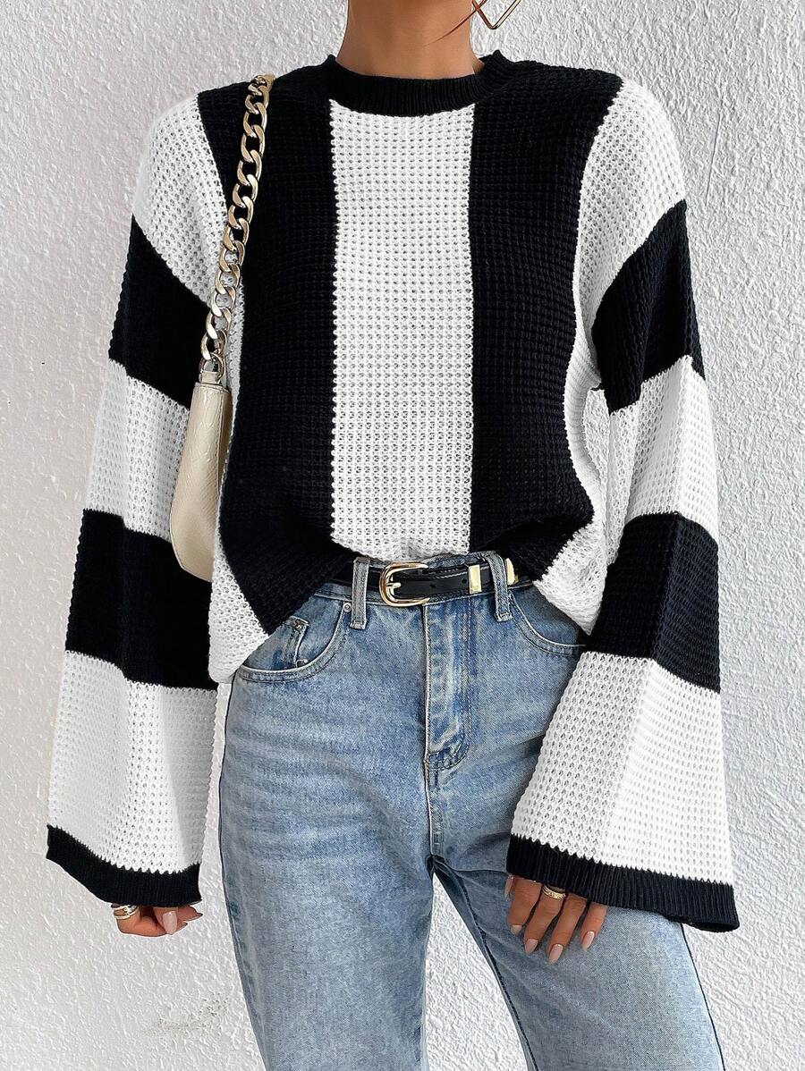 Loose Batwing Colorblock Long Sleeve Sweater