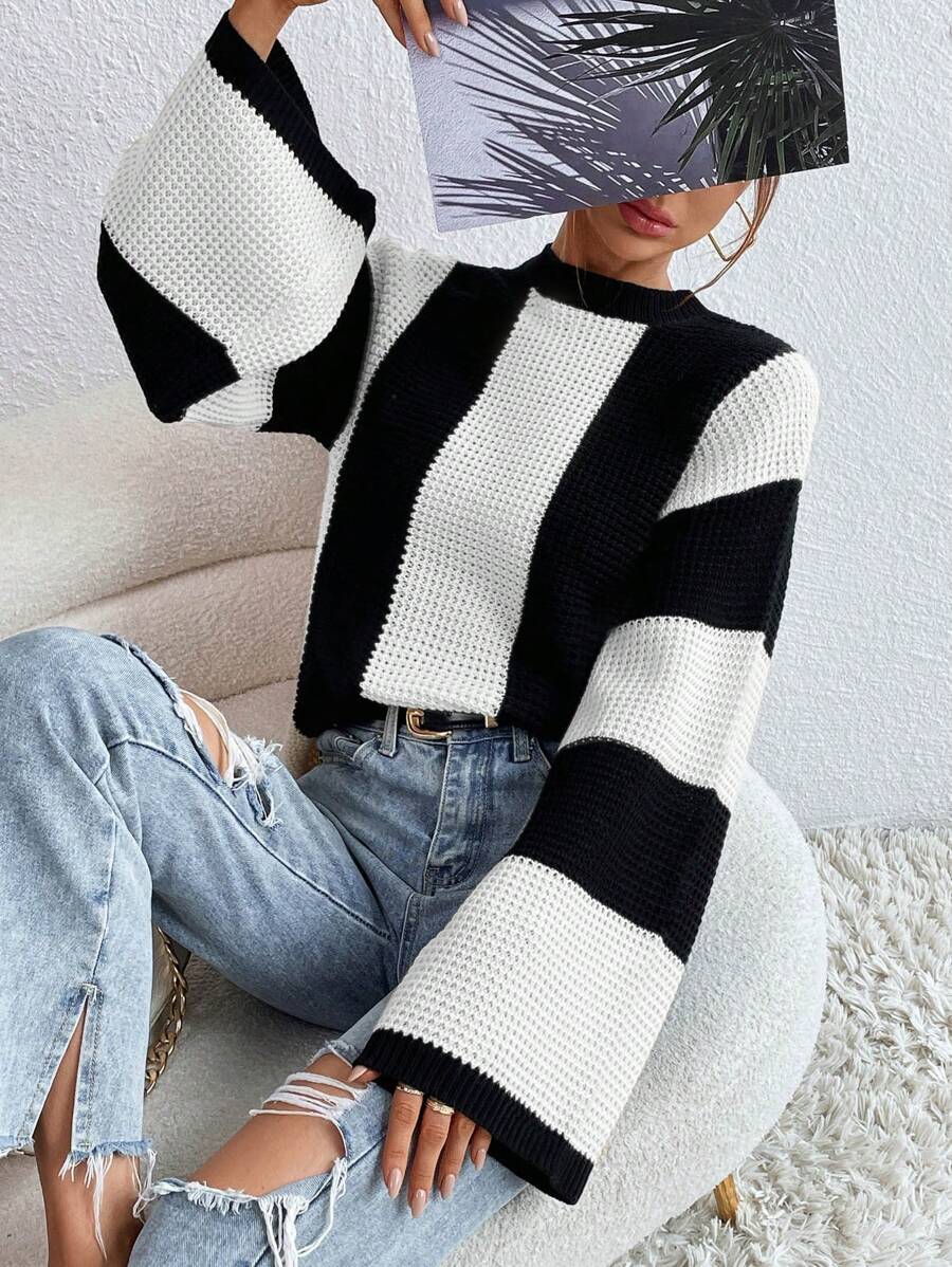 Loose Batwing Colorblock Long Sleeve Sweater