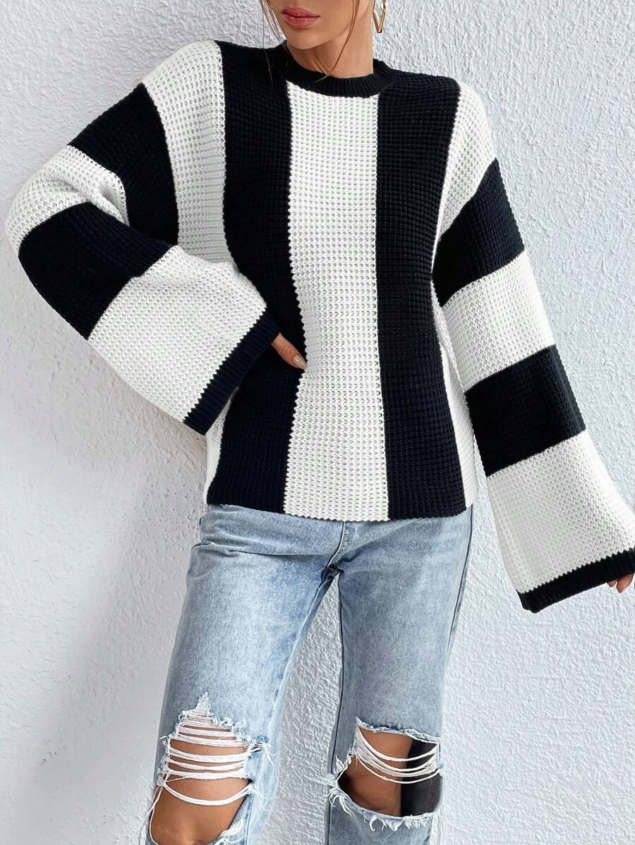 Loose Batwing Colorblock Long Sleeve Sweater