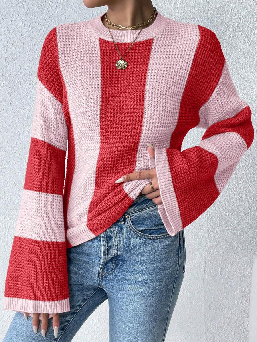 Loose Batwing Colorblock Long Sleeve Sweater