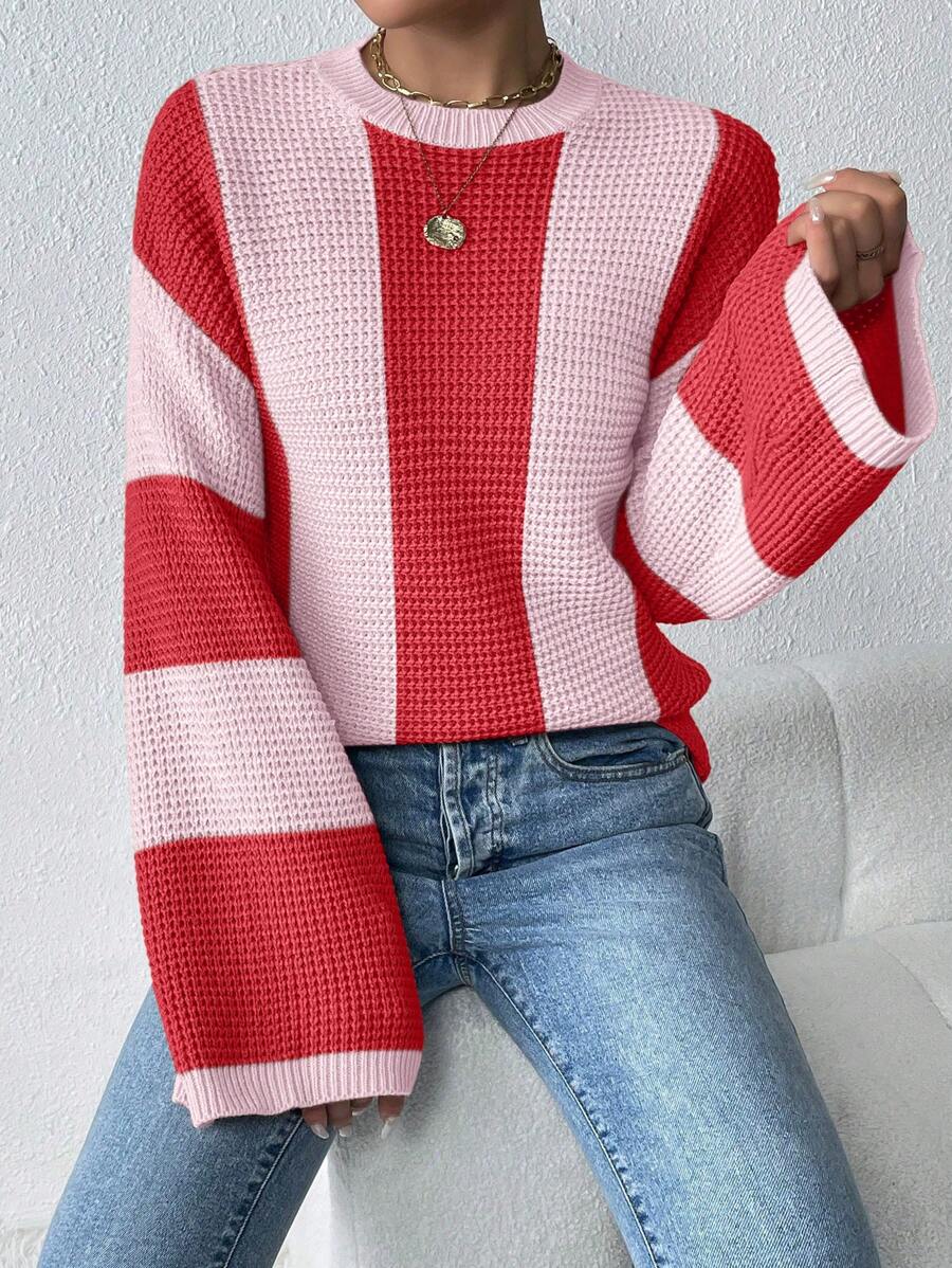 Loose Batwing Colorblock Long Sleeve Sweater