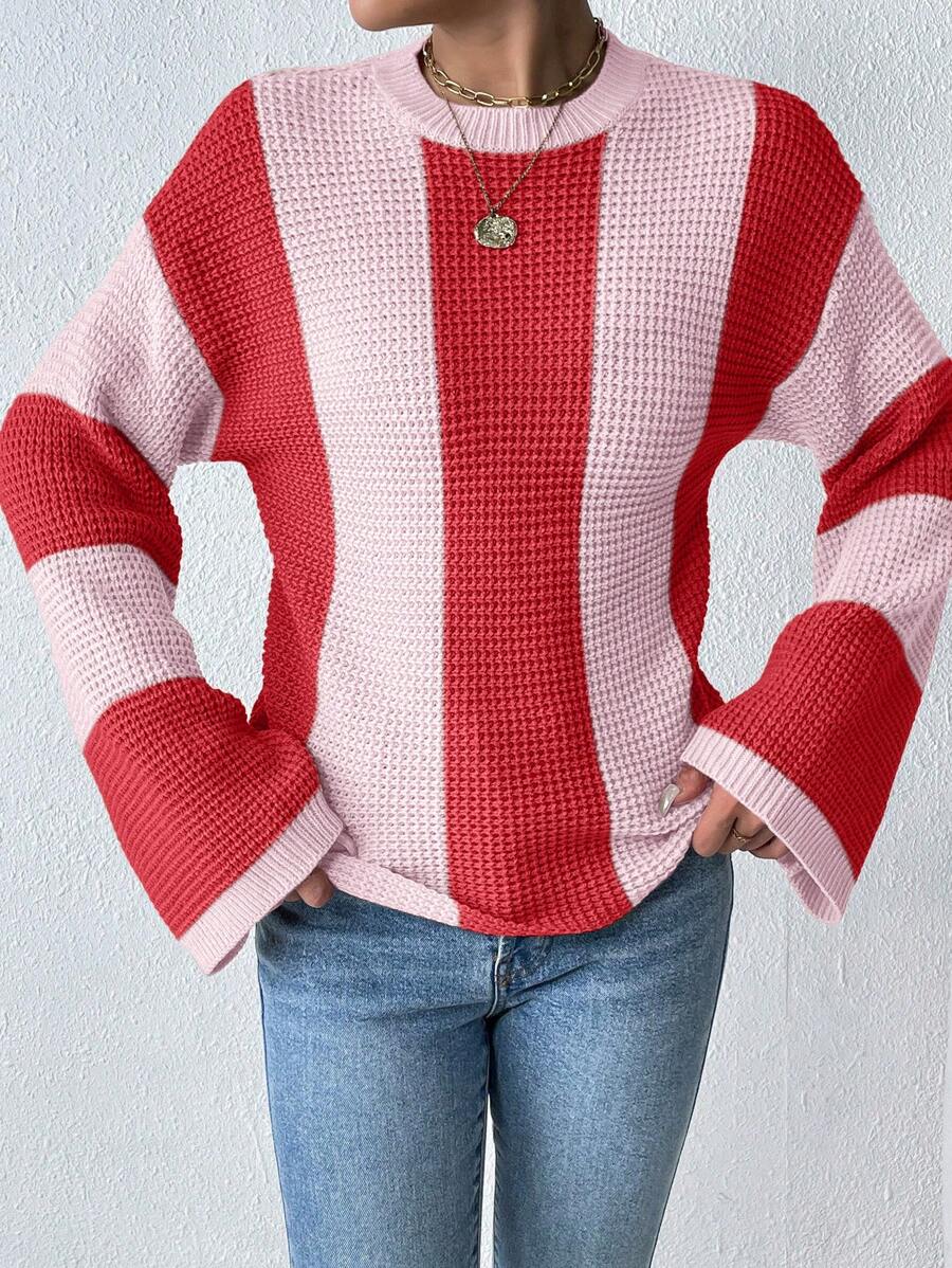 Loose Batwing Colorblock Long Sleeve Sweater