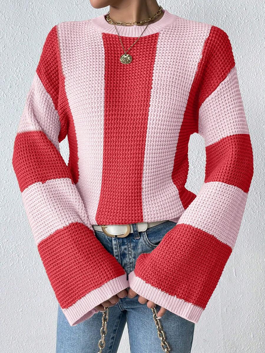 Loose Batwing Colorblock Long Sleeve Sweater