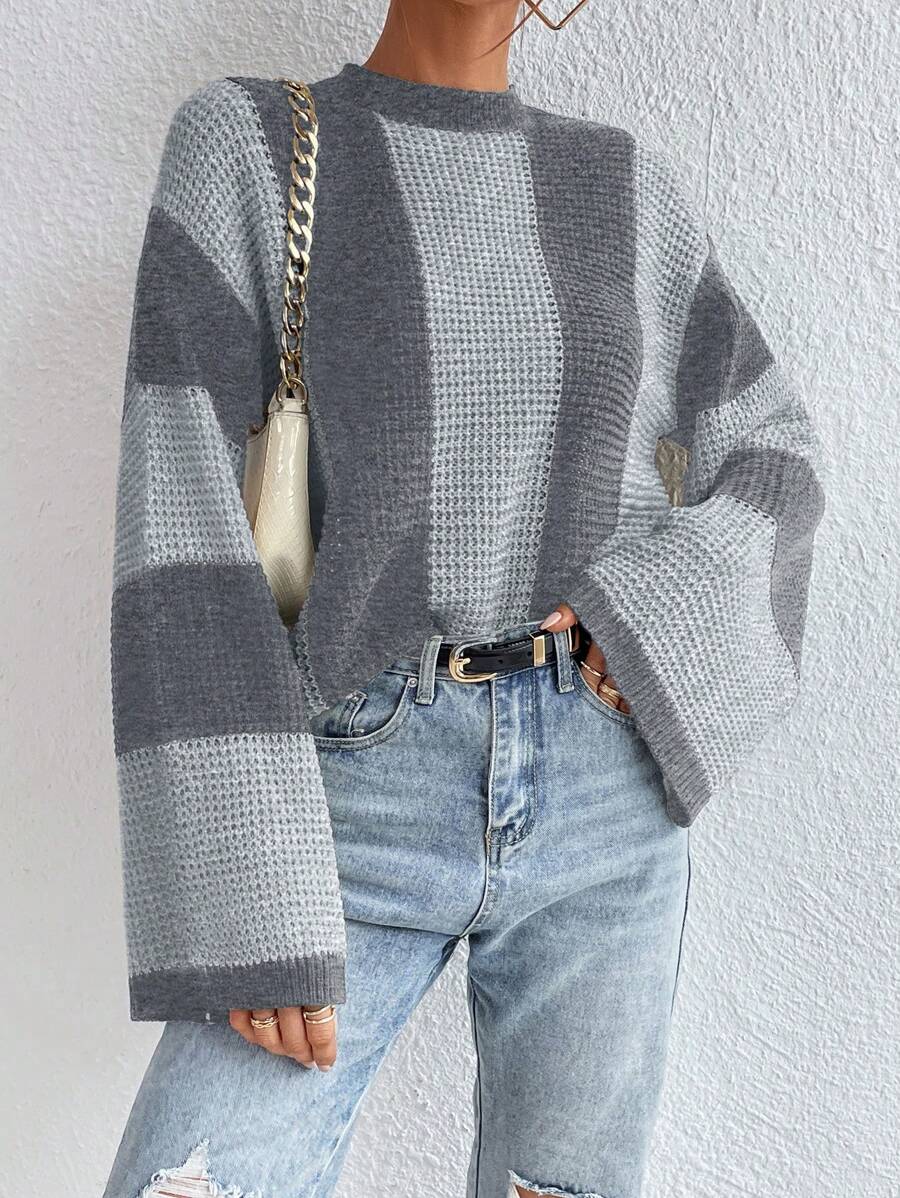 Loose Batwing Colorblock Long Sleeve Sweater
