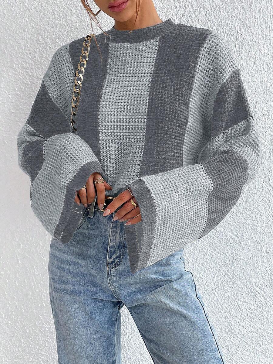 Loose Batwing Colorblock Long Sleeve Sweater