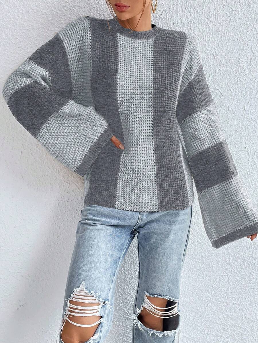 Loose Batwing Colorblock Long Sleeve Sweater