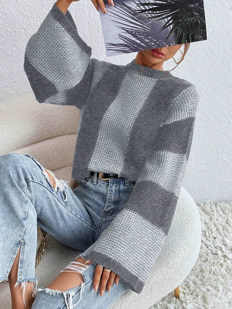 Loose Batwing Colorblock Long Sleeve Sweater