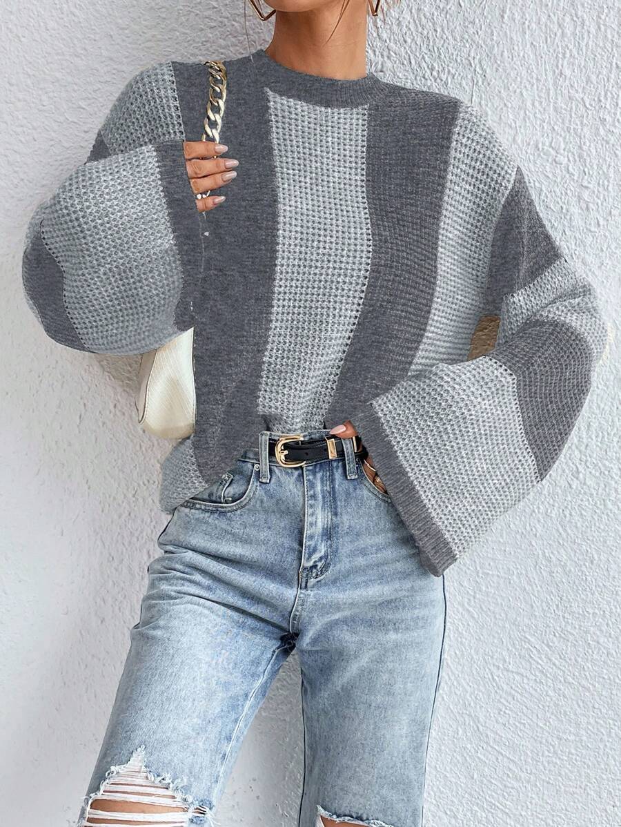 Loose Batwing Colorblock Long Sleeve Sweater
