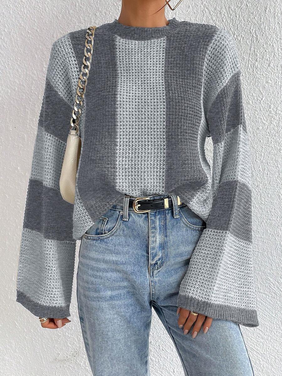 Loose Batwing Colorblock Long Sleeve Sweater