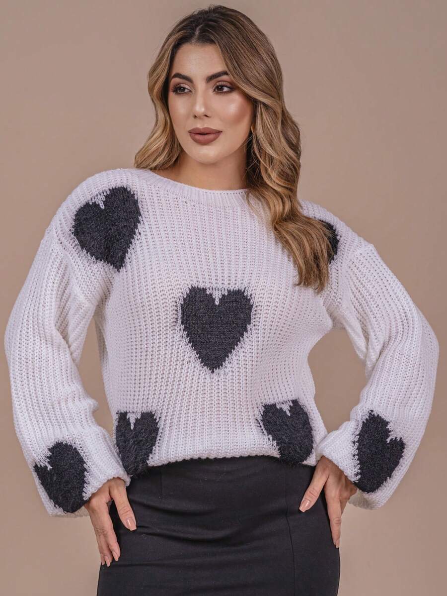 Oversized Heart Fleece Knit Sweater