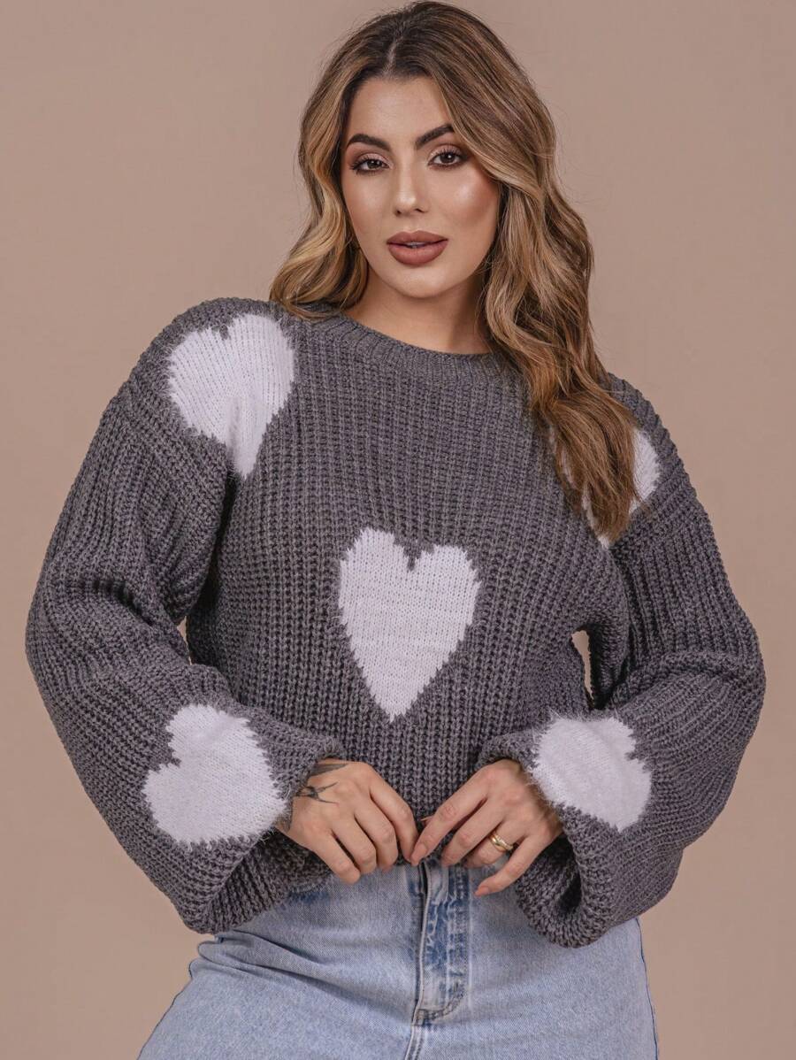 Oversized Heart Fleece Knit Sweater