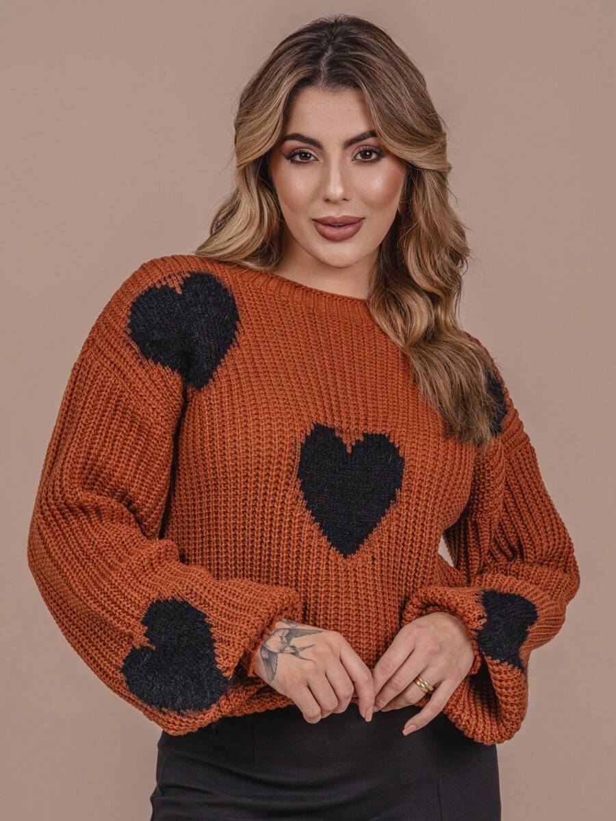 Oversized Heart Fleece Knit Sweater