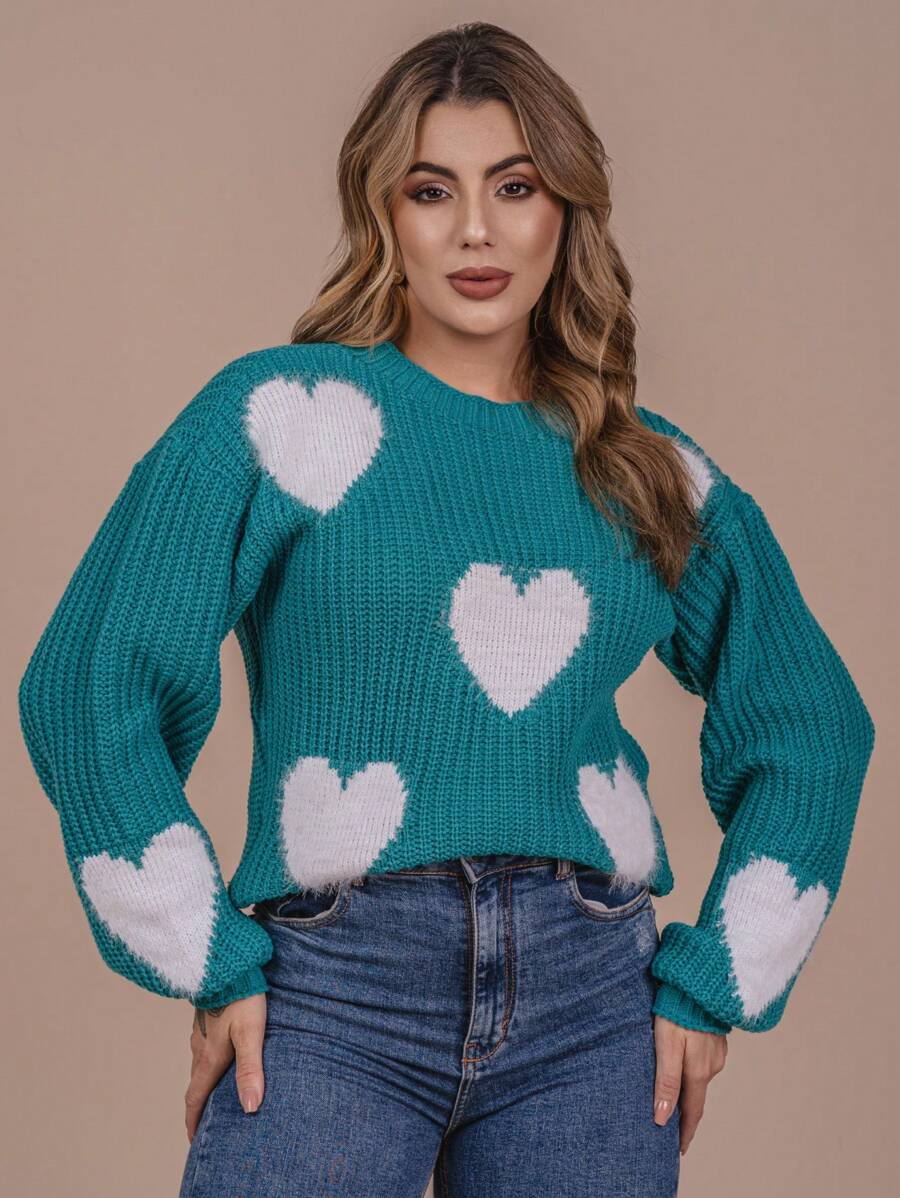 Oversized Heart Fleece Knit Sweater