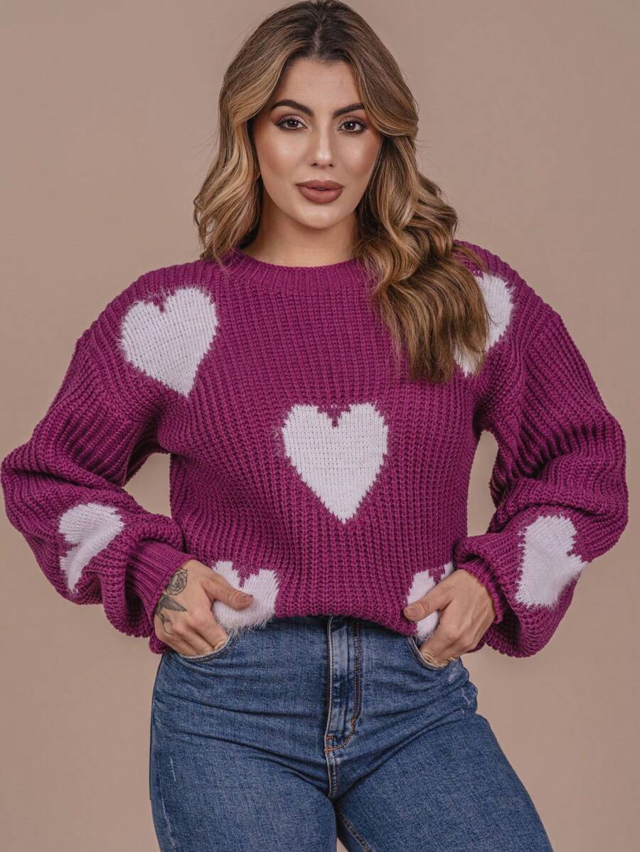 Oversized Heart Fleece Knit Sweater