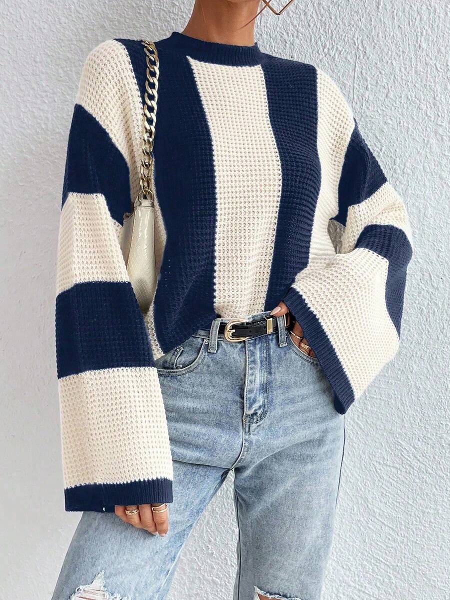 Loose Batwing Colorblock Long Sleeve Sweater