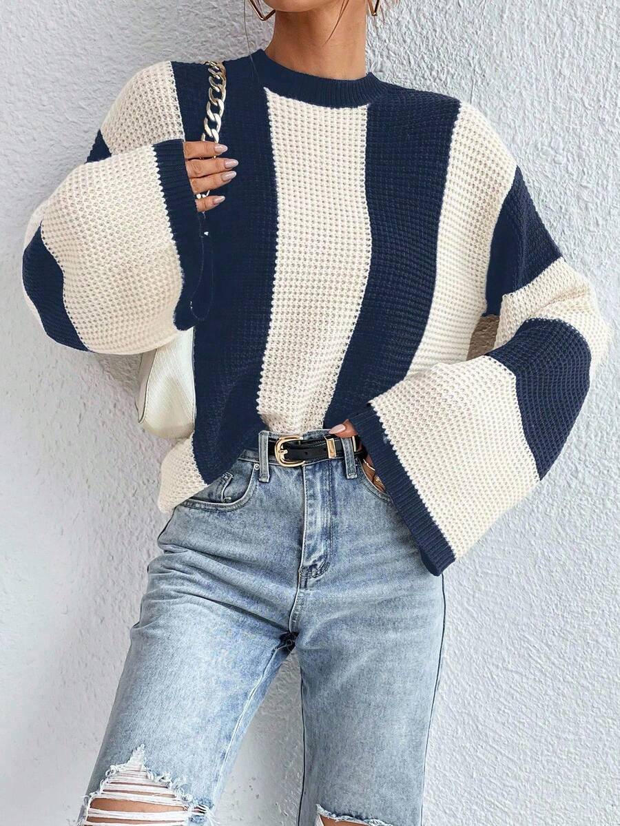Loose Batwing Colorblock Long Sleeve Sweater