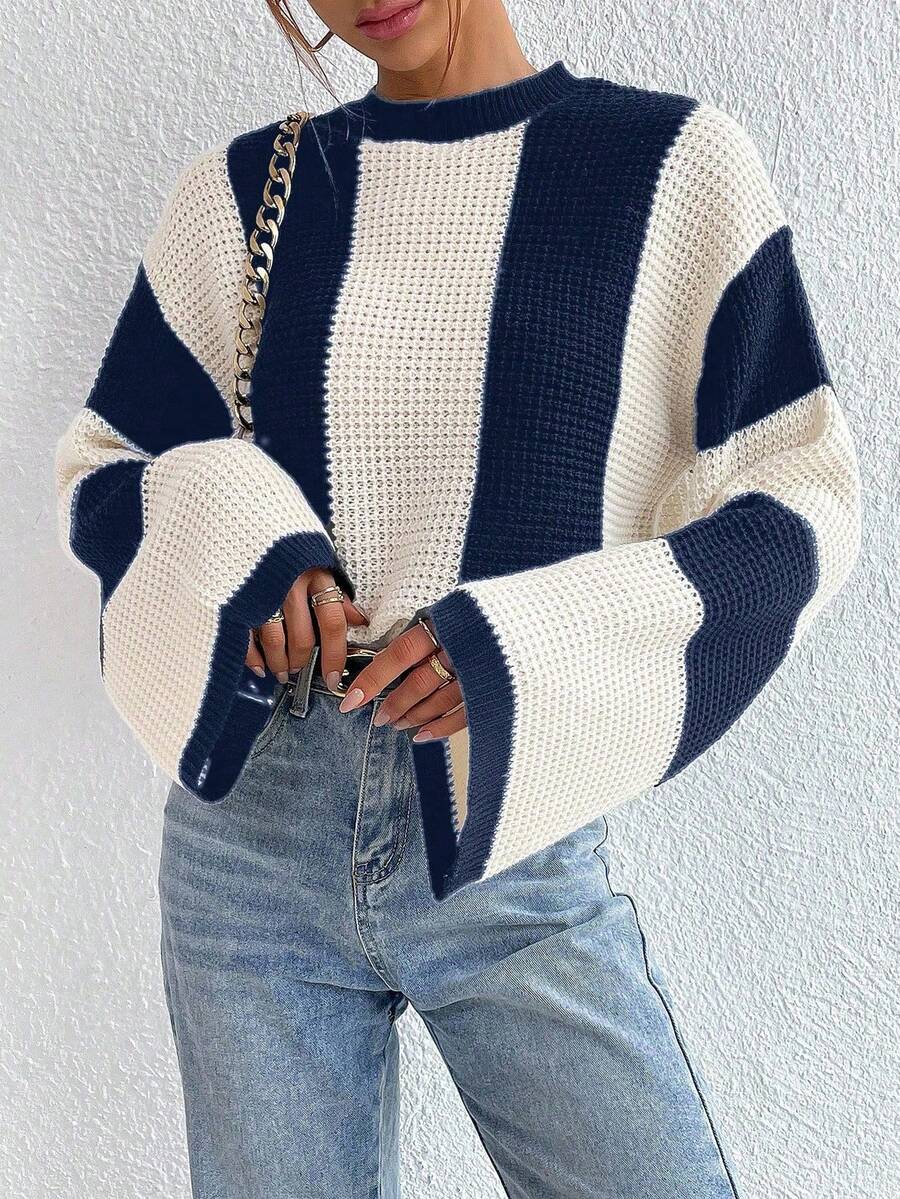 Loose Batwing Colorblock Long Sleeve Sweater