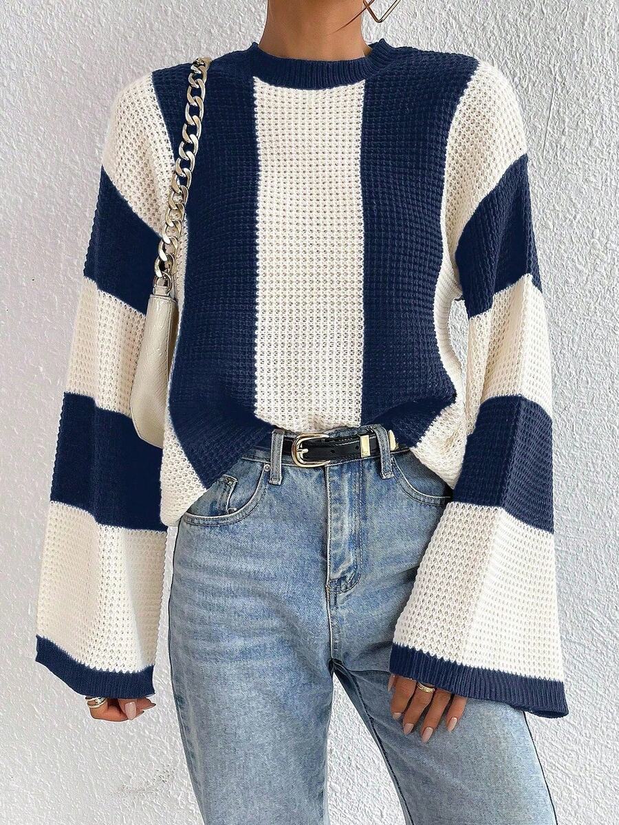 Loose Batwing Colorblock Long Sleeve Sweater