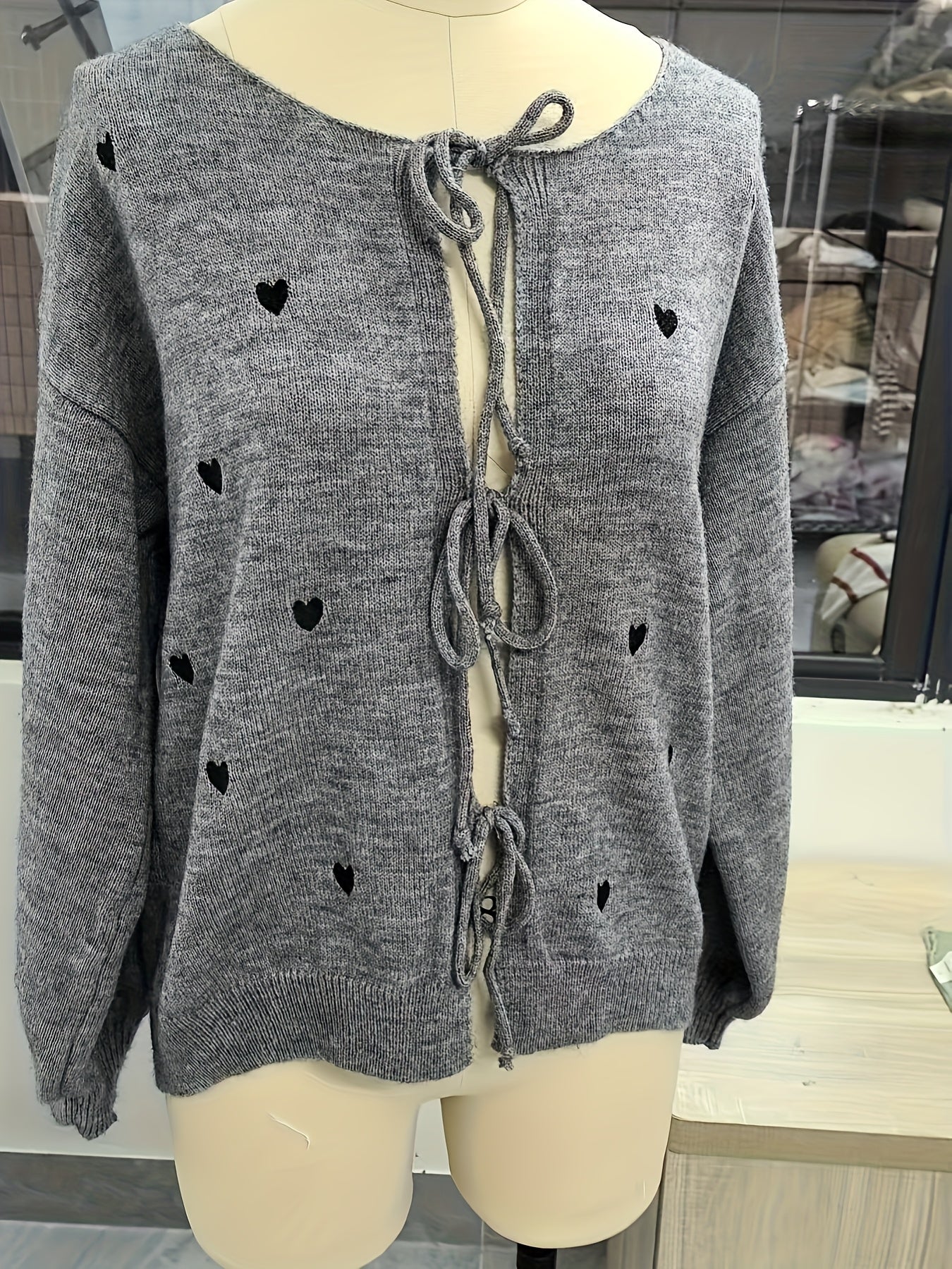 Cozy Beige Heart Bow Sweater