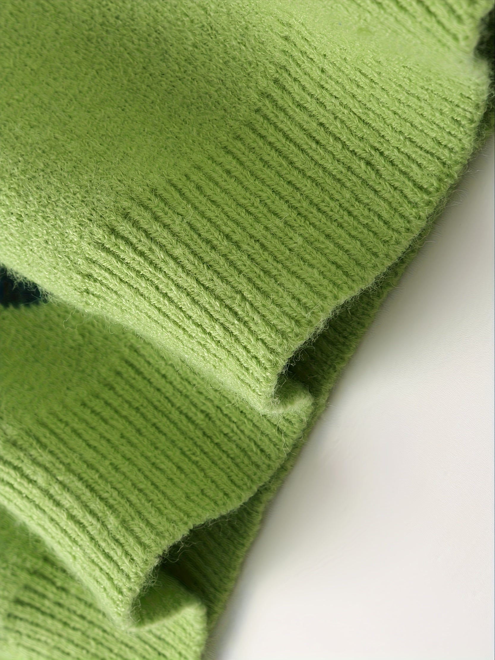 Green Heart High Neck Loose Sweater