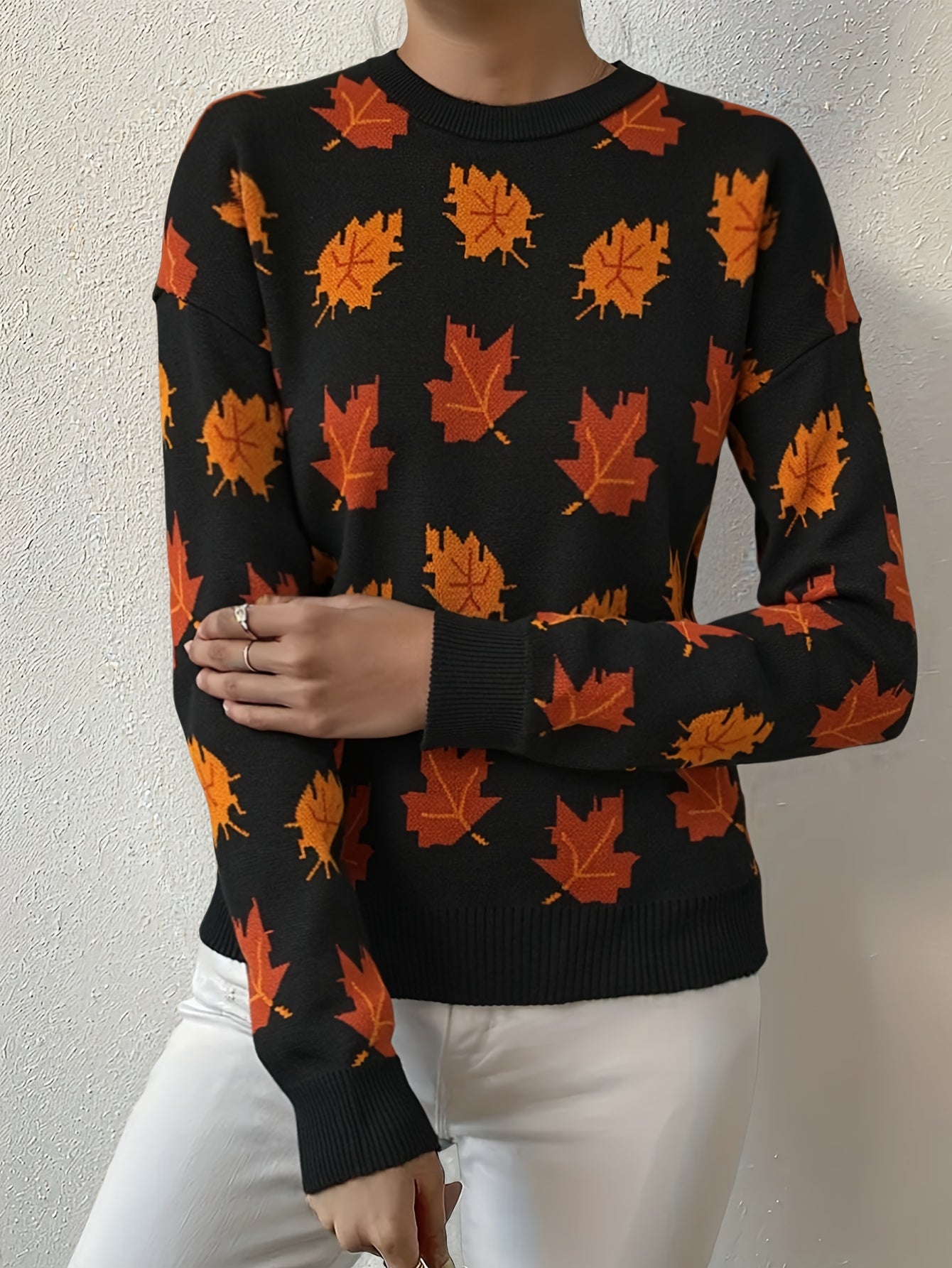 Autumn Leaf Sweater Black Orange