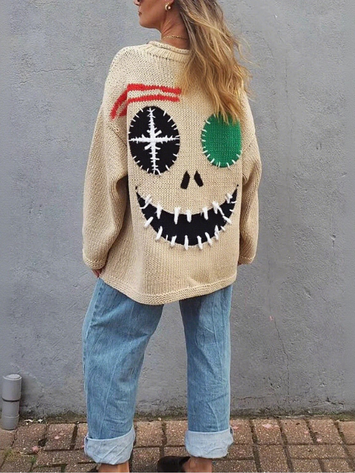 Oversized Graffiti Wicked Grin Graphic Sweater
