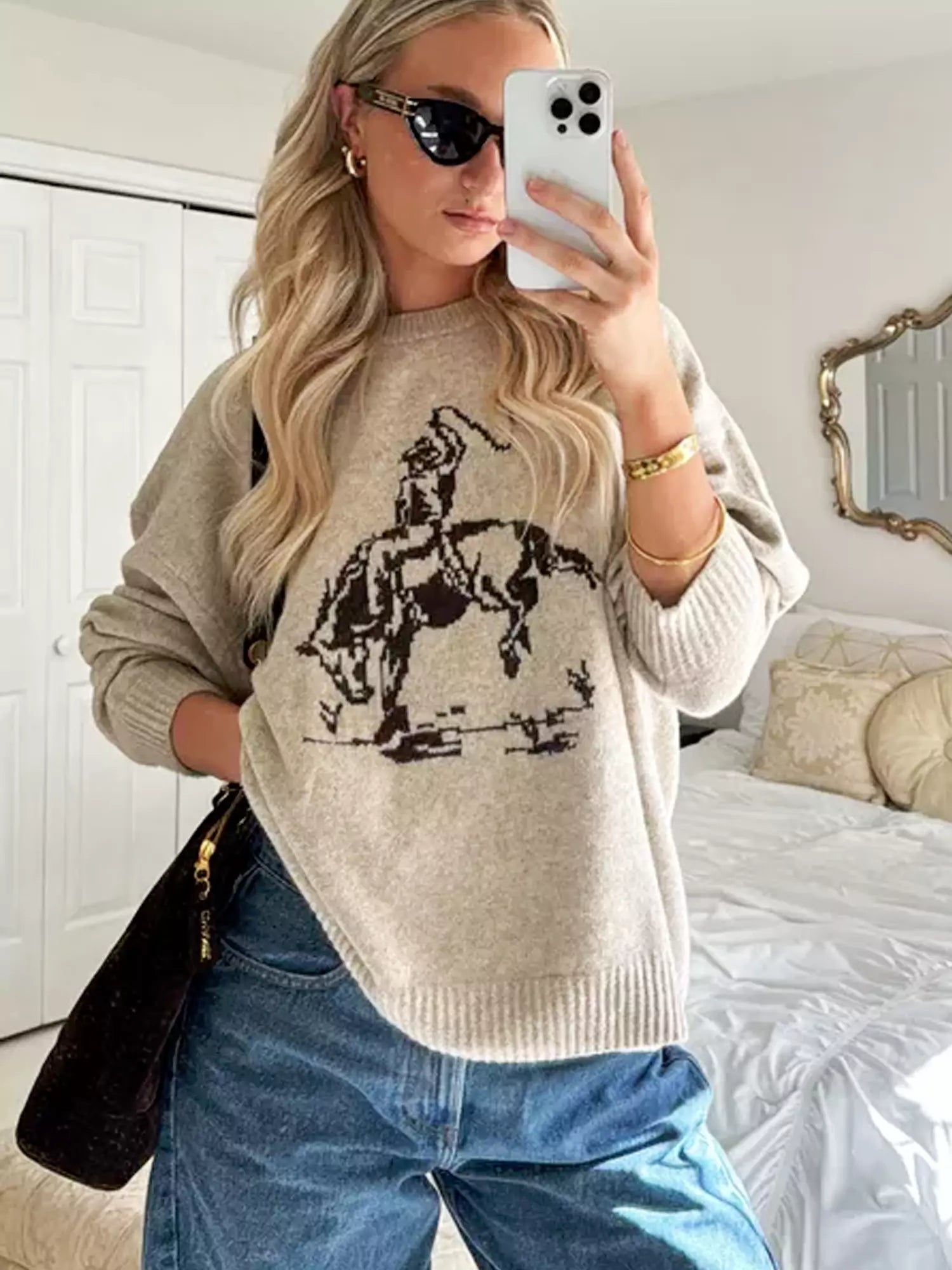 Retro Cowboy Graphic Crewneck Sweater