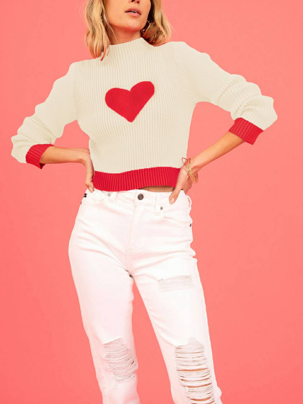 Valentine Heart Turtleneck Knit Sweater