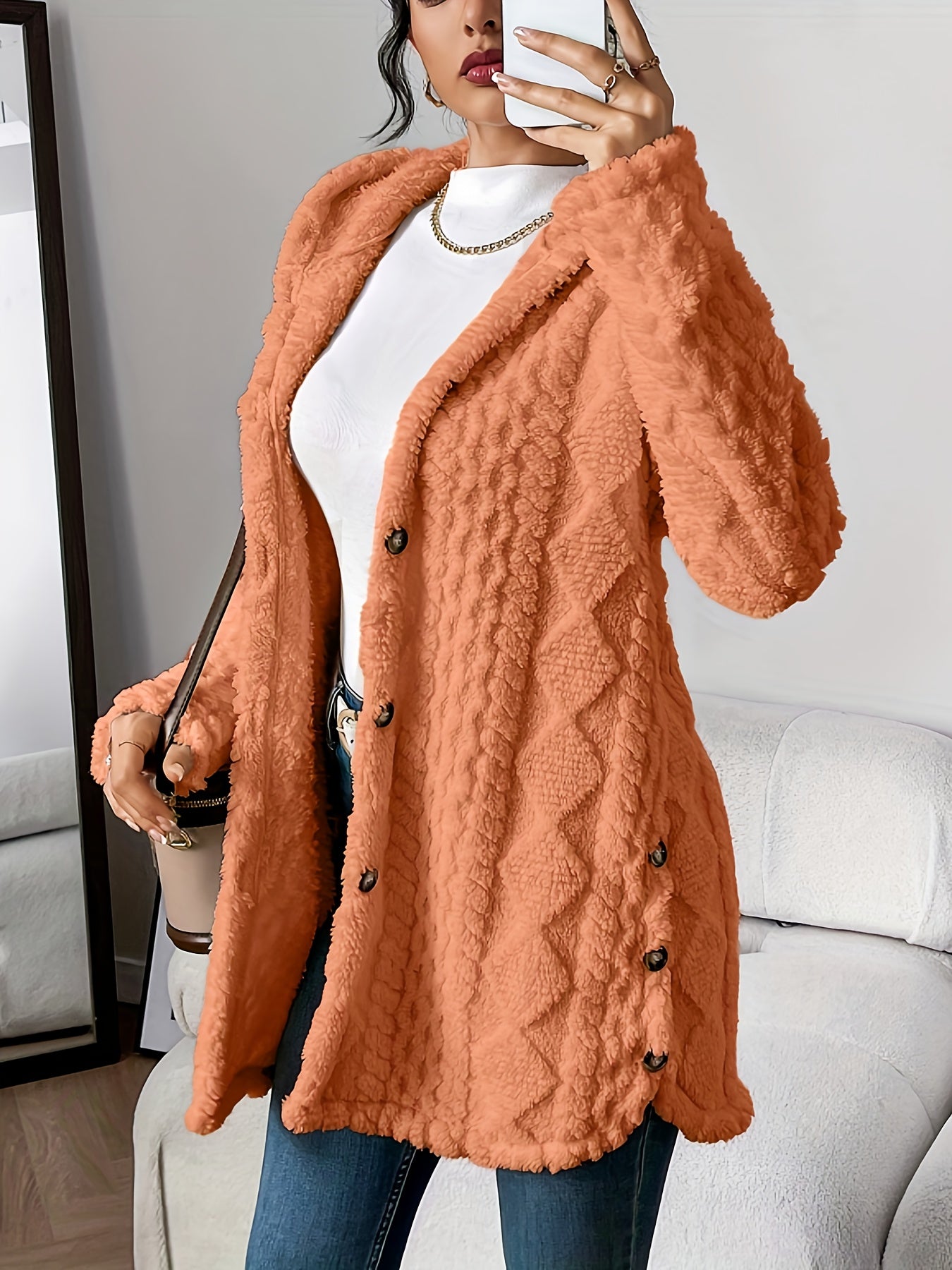 Plush Diamond Hooded Longline Cardigan
