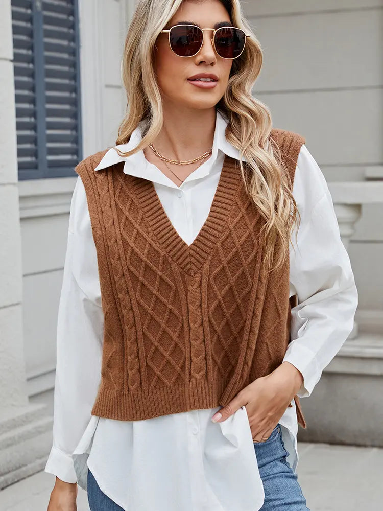 V-Neck Oversized Knit Sweater Vest