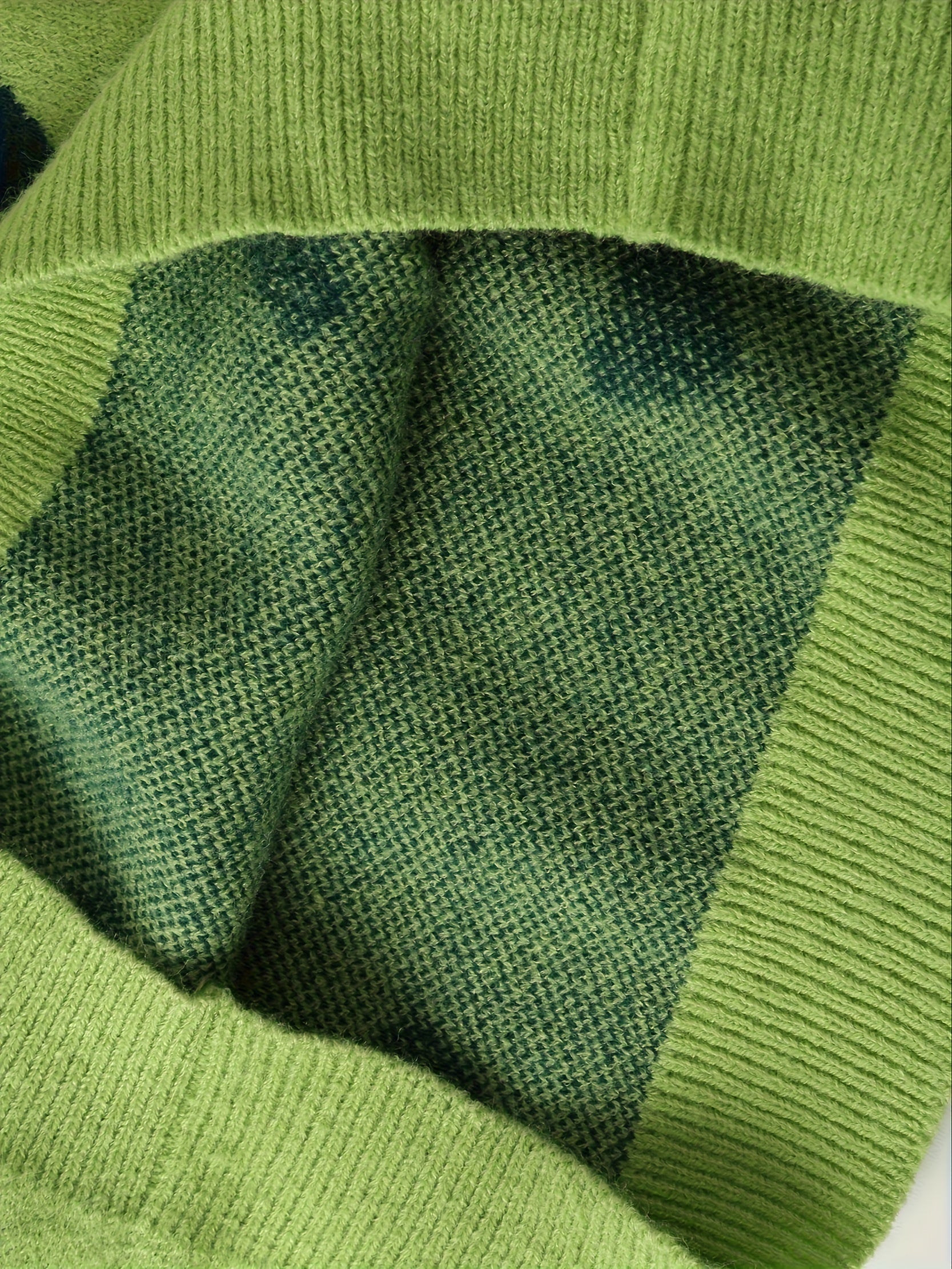Green Heart High Neck Loose Sweater
