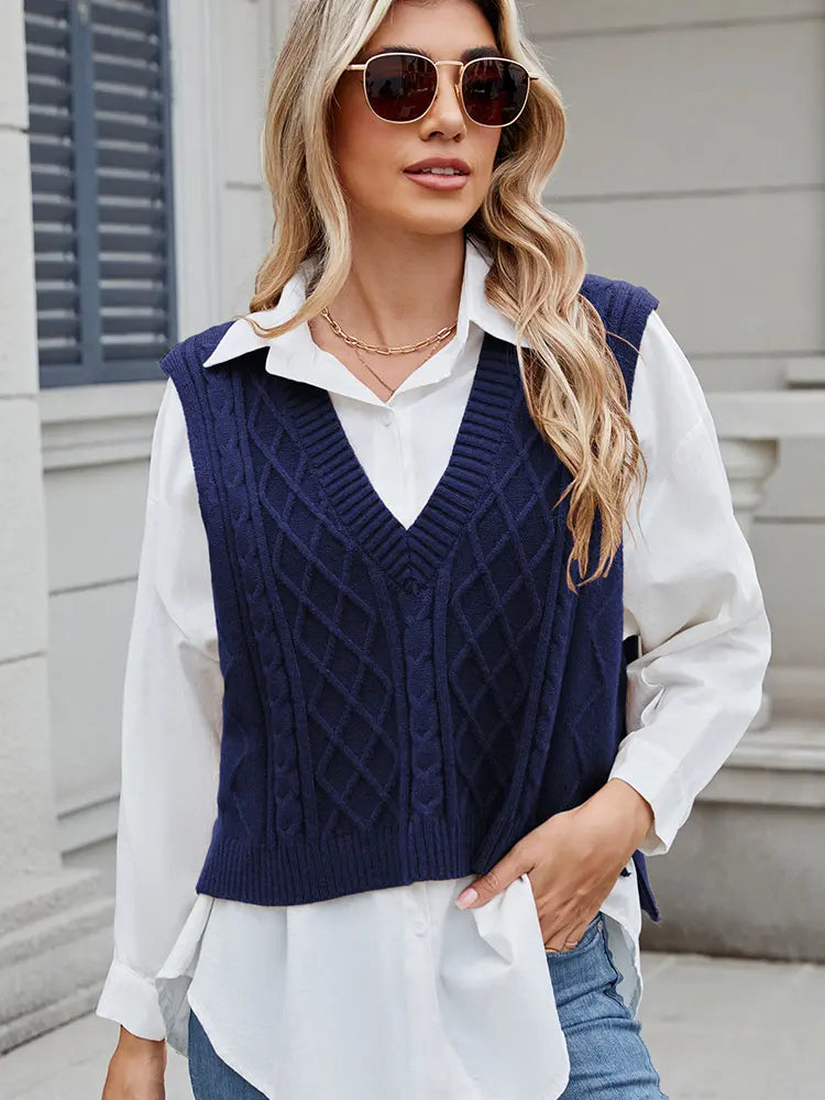 V-Neck Oversized Knit Sweater Vest