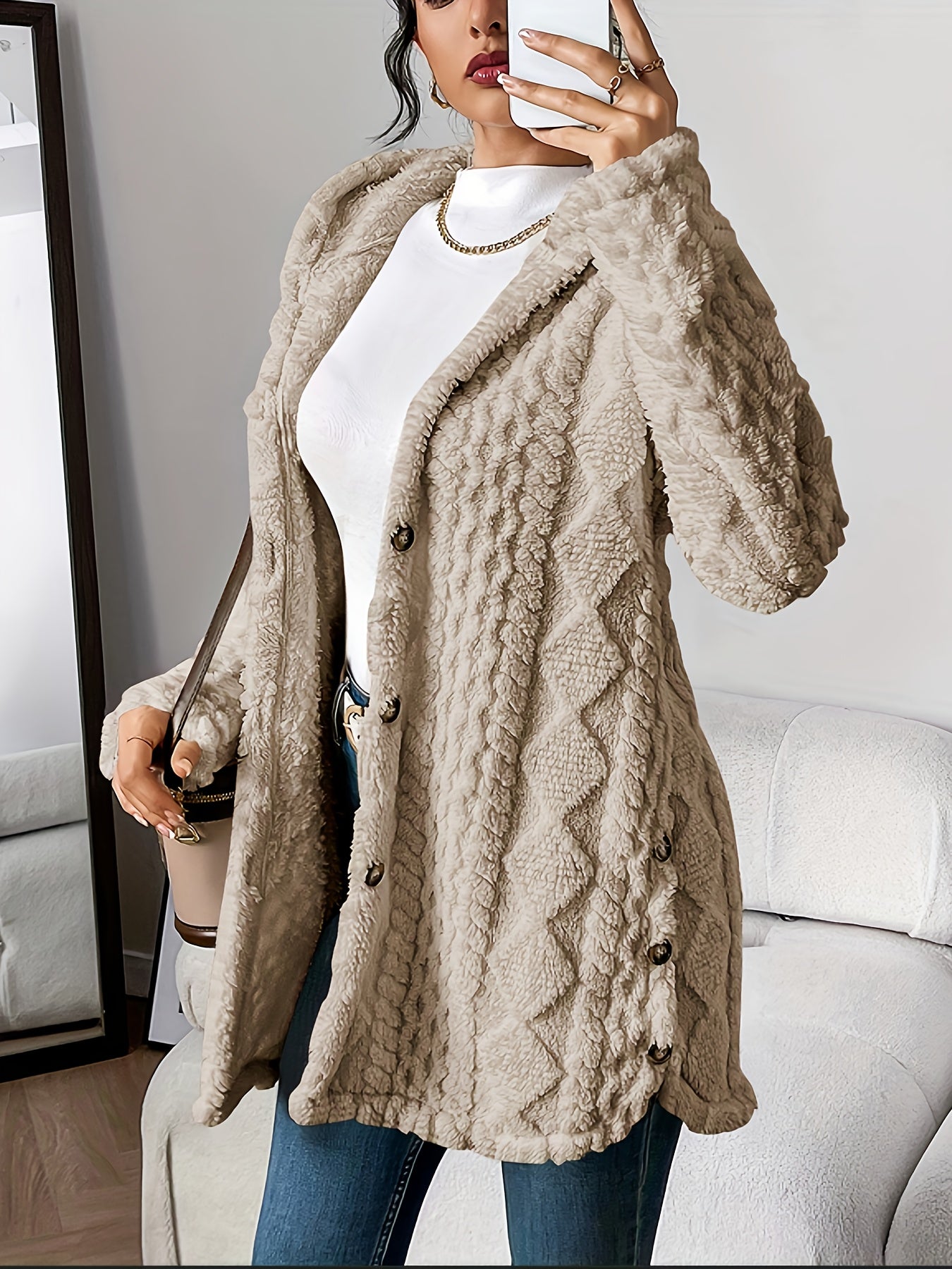 Plush Diamond Hooded Longline Cardigan