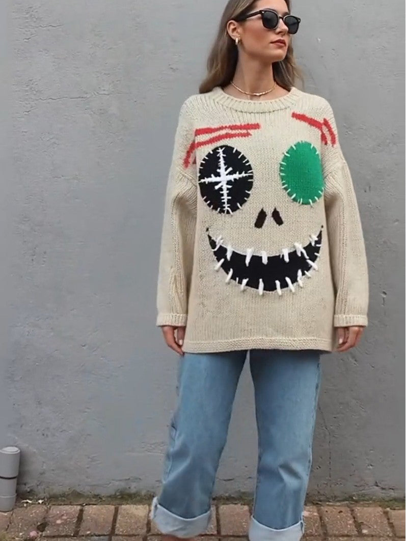 Oversized Graffiti Wicked Grin Graphic Sweater