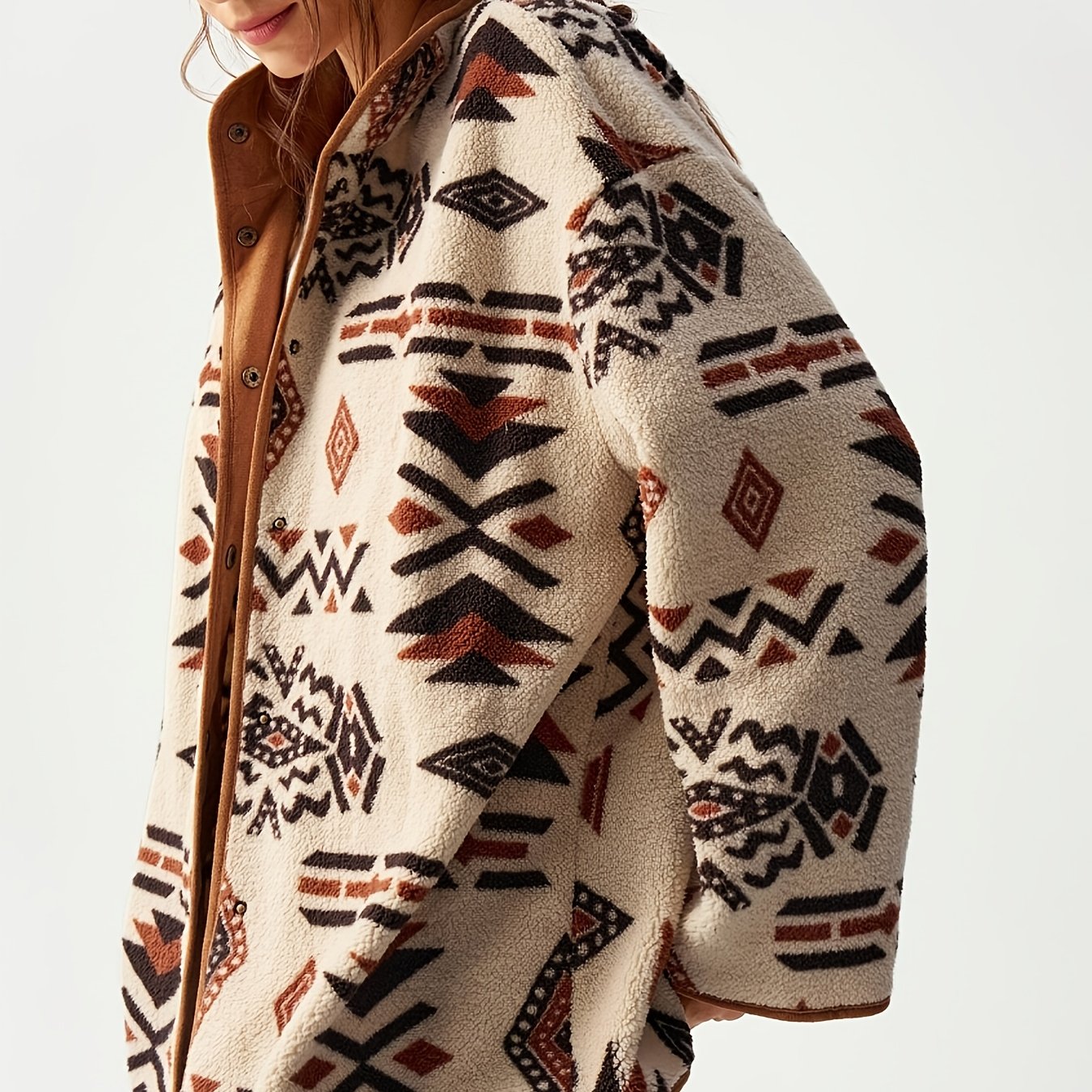 Turquoise Southwestern Geometric Fleece Jacket