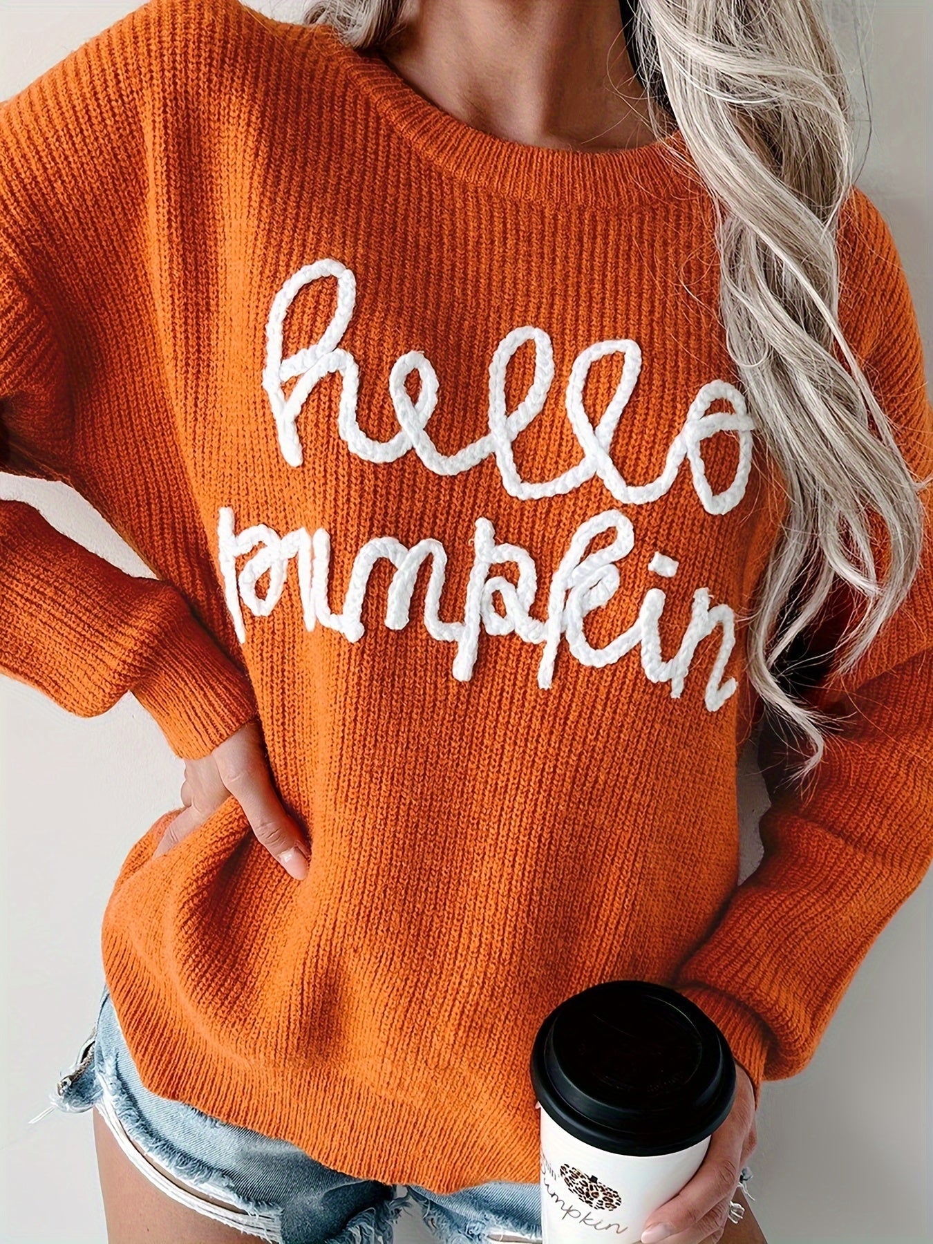 Hello Pumpkin Graphic Sweater Cozy Fall