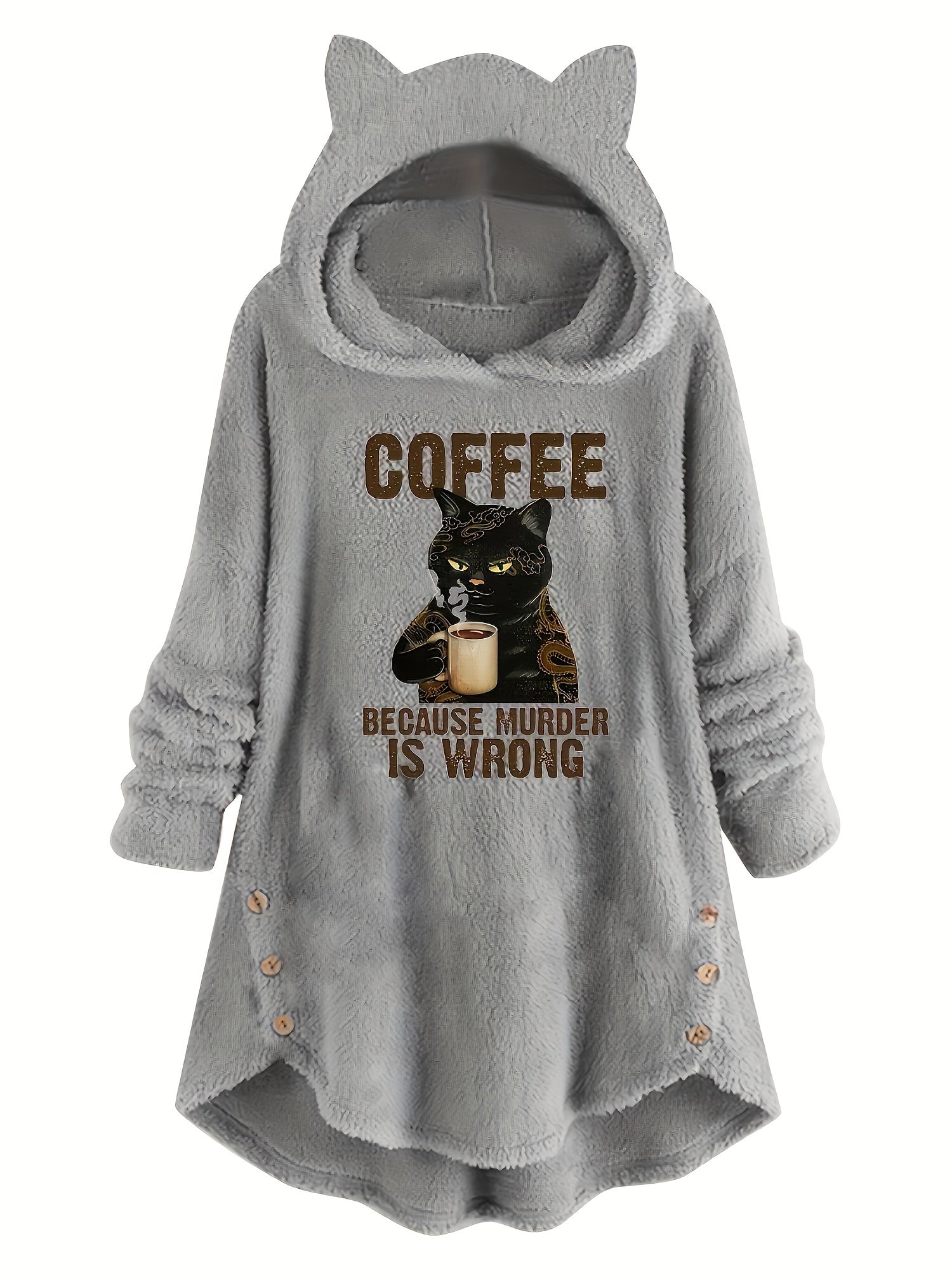 Cat Slogan Teddy Long-Sleeve Hoodie