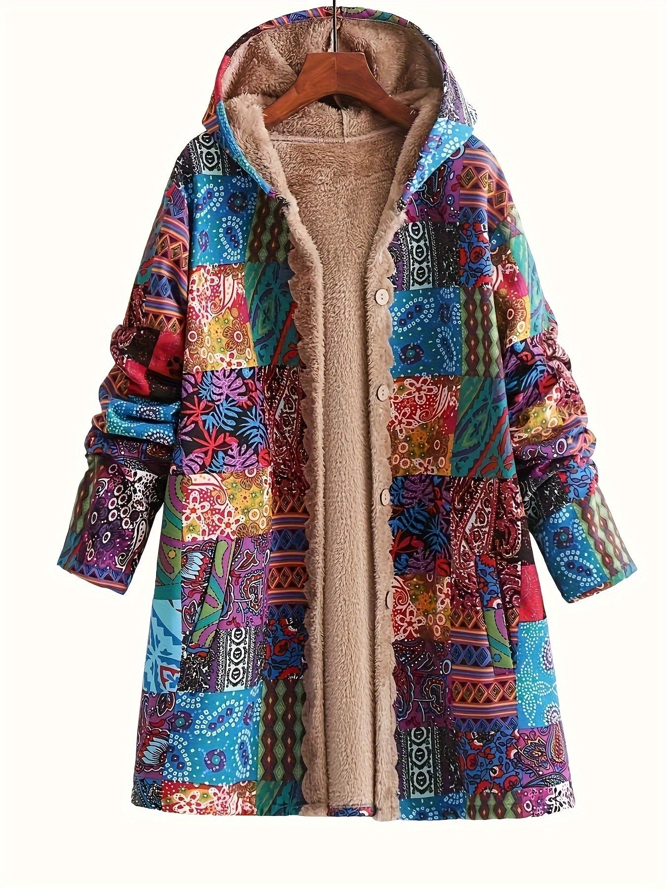 Cozy Floral Fleece-Lined Hooded Jacket