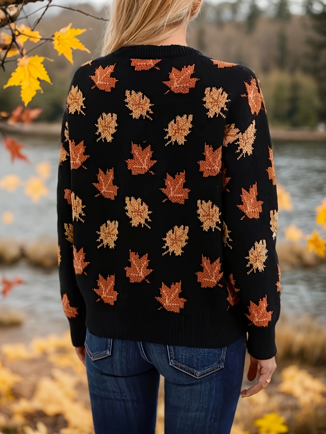 Autumn Leaf Sweater Black Orange